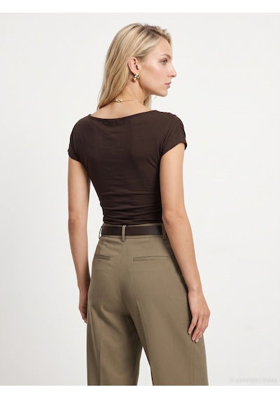 Dilvin 33157 Bra-free Büzgülü Top Koyu Kahve