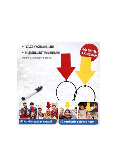 Kişiselleştirilebilir Ok İşaretli Mesaj Tacı 2 Li Set Sarı-kırmızı Çok Renkli