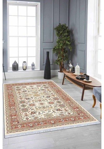 Pembe Çerçeveli Dokuma Pamuk Taban Kaymaz Kilim Klm373n11