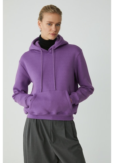 Ethıquet Diane Kadın İçi Polarlı Yumuşacık Comfort Fit Kapüşonlu Mor Sweatshirt