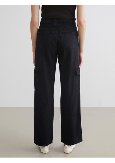 Lcw Jeans Siyah Wideleg Kadın Kargo Jean Pantolon