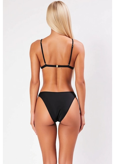 Benerly Kadın Bikini Takımı Üçgen Kap Balensiz Düşük Bel Slip Aksesuarlı Siyah