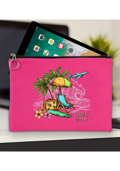 Bk Gift Yaz Temalı-9 Fuşya Tablet Çantası 30x21cm, Apple iPad Uyumlu Çantası, Baskılı Tablet Kılıfı Kılıf