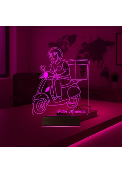 Luvivia Kurye Hediye Paket Servis Motosiklet Moto Kurye Kişiye Özel 3d Lamba - Masa Gece Lambası Şeffaf
