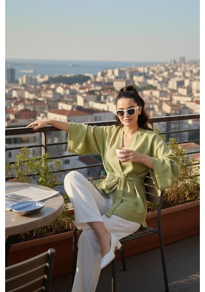 Kadın Kuşaklı Kimono 1177 Yeşil