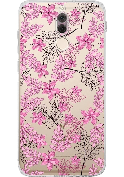 Huawei Mare 10 Lite Uyumlu Kamera Korumalı Floral Pembe Tasarımlı Şeffaf Silikon Kılıf