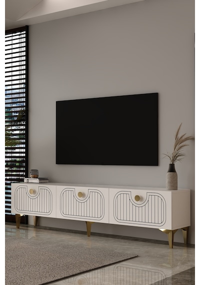 180dhdts3ba Hera Lazer Desenli Tv Sehpası,ünitesi Beyaz-altın