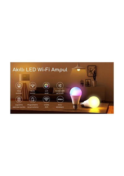 Akıllı Led Wifi Ampul / Çok Renkli - Ayarlanabilir Işık - Programlama Ve Zamanlama - Uygulama Üzerinden Kontrol - E27 Duy