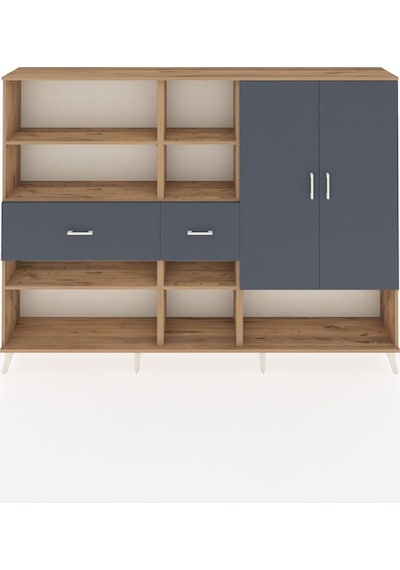 Arges Dolap 10 Raflı 2 Çekmeceli 2 Kapaklı 220x30x163 Çam-antrasi Çam-antrasit