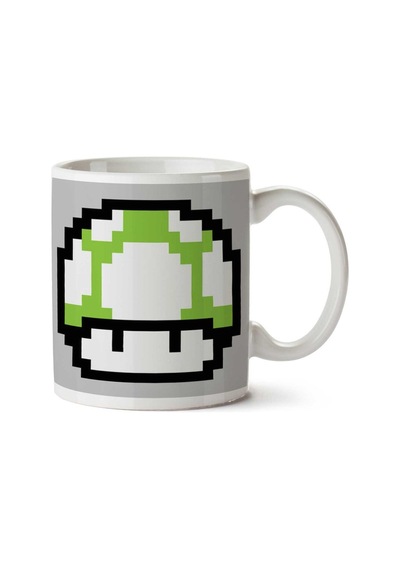 Super Mario Mushroom Green White İki Tarafı Baskılı Kupa Bardak Çok Renkli