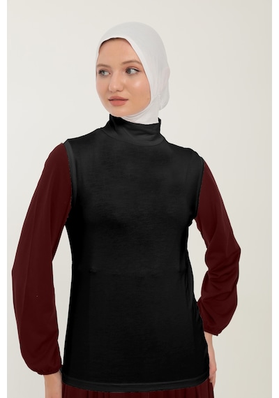 Sonbaharmoda Kadın Sıfır Kollu Yarım Balıkçı Yakalı Penye Likralı Body - Siyah Siyah