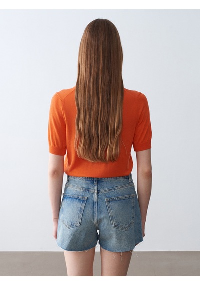 Dilvin 10872 Lyocell Karışımlı Minimal Bluz-oranj