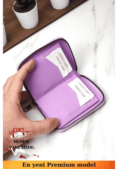 Vanilla Collection Unisex Vegan Deri Fermuarlı Lila Cüzdan Kartlık Ve Portföy Hediye Paketinde Siyah