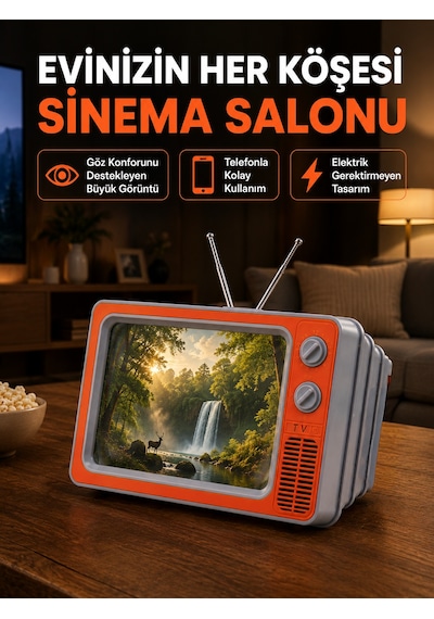 Telefon İçin 12 İnç Ekran Retro Televizyon Tasarımı Hd Film İzleme Katlanabilir Stand - Lisinya Turuncu