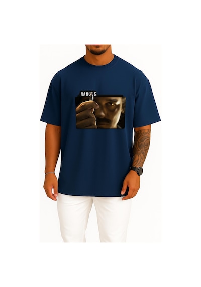 Bahriyeli Collection Oversize Narcos 1 Göğüs Baskılı Unisex T-shirt Lacivert