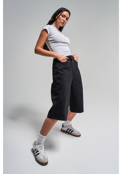 Itsbasic Kadın Siyah Renk 1s5-1 Maxi Boy Bol Kesim %100 Koton Denim Bermuda Şort