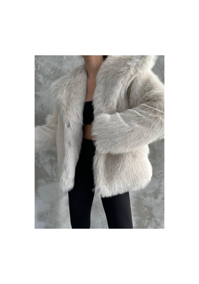 Asur Boutique Asur Butik Kadın Oversize Kesim Çıt Çıtlı Astarlı Kürk Mont Bej