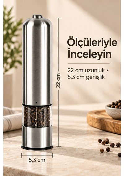 Şeffaf Hazneli Tuz Karabiber Öğütücü Pilli Taşınabilir Mutfak Aleti Diğer