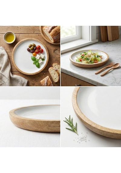 Mango Ağacı Pasta Tabağı - İçi Krem Emaye Enamel Kaplama 20 Cm Tatlı, Meyve Ve Kahvaltı Tabağı - Leke Tutmaz Ahşap Sunum Yükseklik: 2 Cm Çok renkli