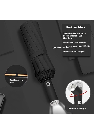 Eleven Markets 10 Tel Lüx Led Lambalı Siyah Otomatik Şemsiye Siyah
