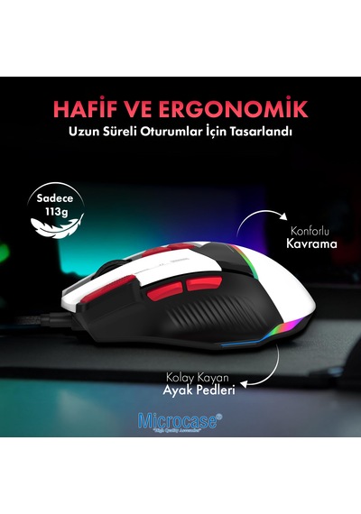 Microcase G911 Usb Kablolu 8 Tuşlu Rgb Işıklı 7200 Dpı Oyuncu Mouse - Al5772
