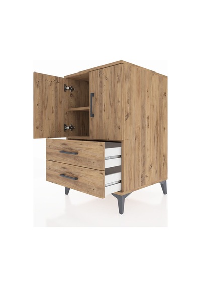 Kronos Komodin 2 Raflı 2 Çekmeceli 2 Kapaklı 60x59x96 Çam-çam Çam