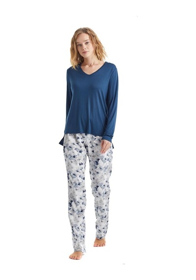 Blackspade Kadın Uzun Kol V Yaka Lacivert Pijama & Sabahlık Takım 51224-51227 001