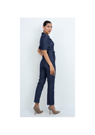 Dorne Moda Özel Koleksiyon Gömlek Kesim Denim Tulum Lacivert Lacivert