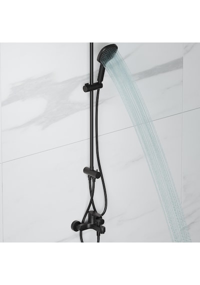 Adell Mode S Rain Duş Sistemi + Lento Banyo Bataryası 2 Parça Set Mat Siyah Siyah