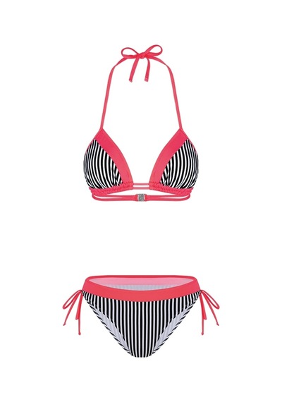 Bonesta Lanao Üçgen Neon Pembe Çizgili Bikini Takımı Pembe
