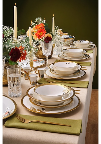 Karaca Royal Bone Golden Palms 55 Parça 12 Kişilik Yemek Takımı Çok Renkli