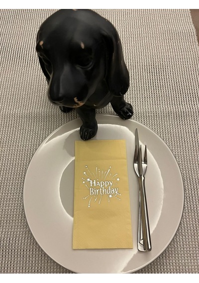 Gümüş Yaldızlı Sarı Happy Bırthday Garson Katlama Peçete 16 Adet