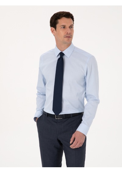 Cacharel Açık Mavi Slim Fit %100 Pamuk Klasik Yaka Oxford Gömlek Denım