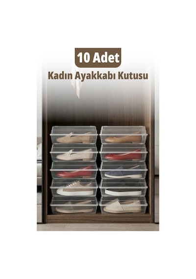 10'lu Kadın Ayakkabı Kutusu Şeffaf Ayakkabılık Ayakkabı Saklama Kutusu Şeffaf