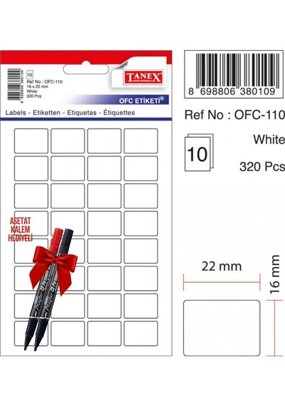 Tanex Ofc-110 22x16 Mm Beyaz Ofis Etiketi 10 Sayfa 2'li Asetat Ka Diğer