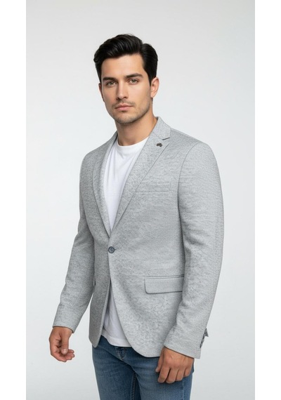 Plus Scorpion Erkek Karyağdı Desenli Slim Fit Blazer Ceket Mavi & Gri Şık Günlük Ve Ofis Kombin Color2