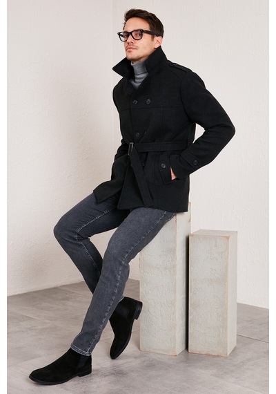 Buratti Slim Fit Cepli Pamuklu Kaşe Erkek Kaban 5841015 Füme