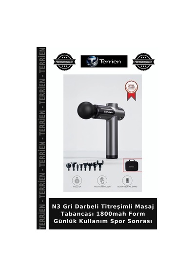 N3 Gri Darbeli Titreşimli Masaj Tabancası 1800mah Form Günlük Kullanım Spor Sonrası