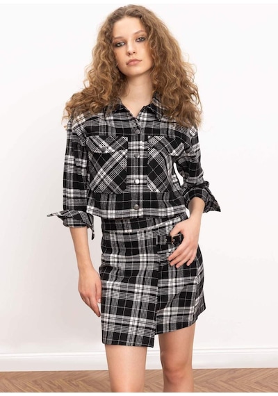 DeFacto Coool Oversize Geniş Kalıp Crop Cepli Kalın Flanel Uzun Kollu Ceket Gömlek D7914AX24AUBK27
