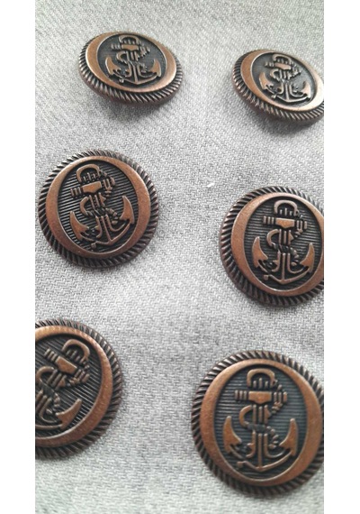 Antık Bakır Metal Düğme 20 Mm 6 Adet