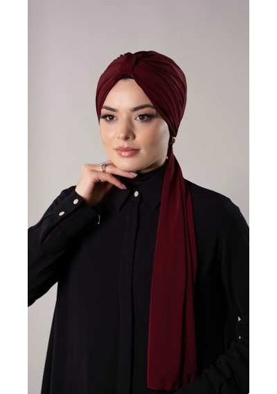 Hürrem Bone Bordo Pratik Hazır Geçmeli Tesettür Bone Sandy Kumaş Atkılı 2204 16 Bordo