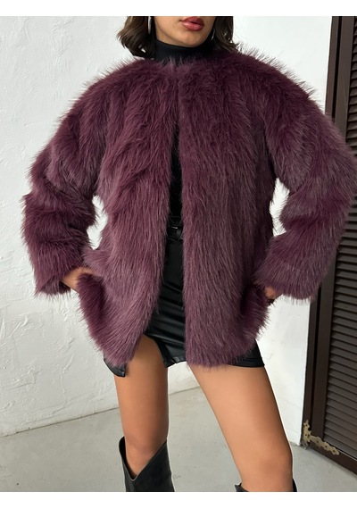 Verymoda Suni Kürk Ceket F1608 Mürdüm