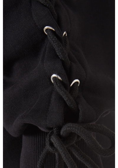 Rotate Birger Christensen Lacing Organik Kot Siyah, Oversize Kadın Sweatshirt