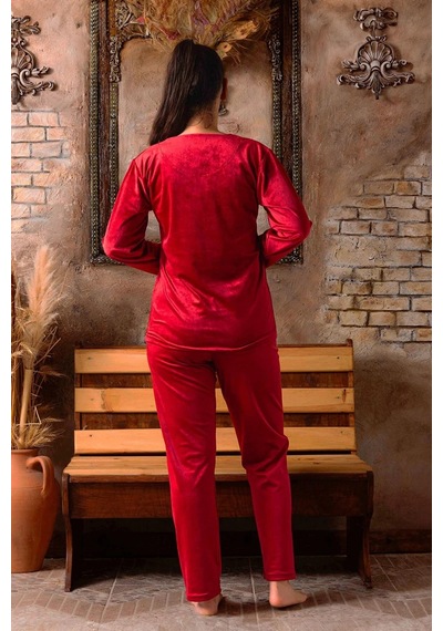 Sude Kadın Kışlık Bisiklet Yaka Kadife Pijama Takımı K803/97 - 1 Adet 001