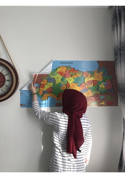 Türkiye Haritası Akıllı Kağıt Tahta Yazı Tahtası Özel Baskılı Renkli Dekoratif 118x56 Cm Beyaz
