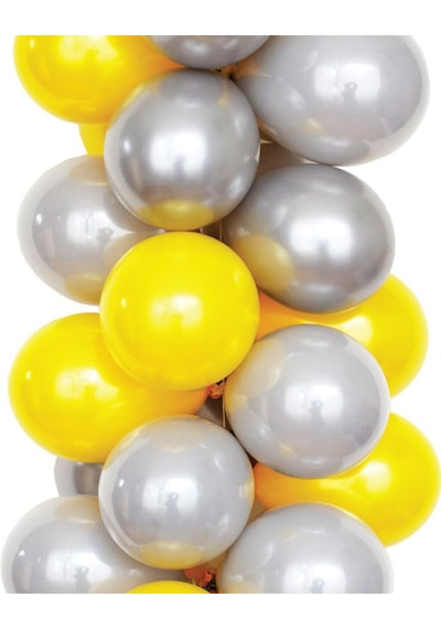 25 Adet Metalik Civciv Sarı-Gümüş Gri Karışık Balon Helyumla Uça
