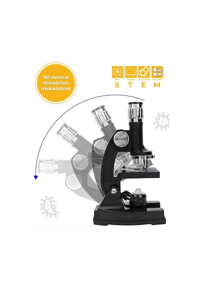 Temel Projeksiyonlu Mikroskop Seti 1200x Büyütme Ve Hazır Preparatlı Bilim Kiti Ptl1200