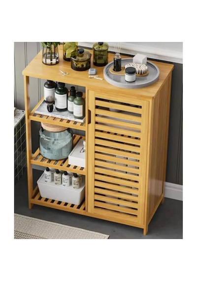 Bambu Çok Amaçlı Düzenleyici Dolap / Banyo Dolabı, Ayakkabılık, 3 Raflı 1 Kapaklı, 66 X 87 X 33 Bej