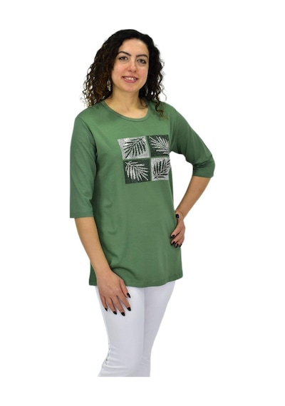 Caftan Kadın Kısa Kol Taşlı Bluz Bgl-st04710 Yeşil