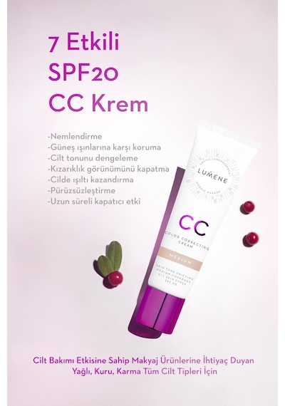 Lumene Shade Medium-7 Etkili Renk  CC Krem SPF 20 Orta 30 ML